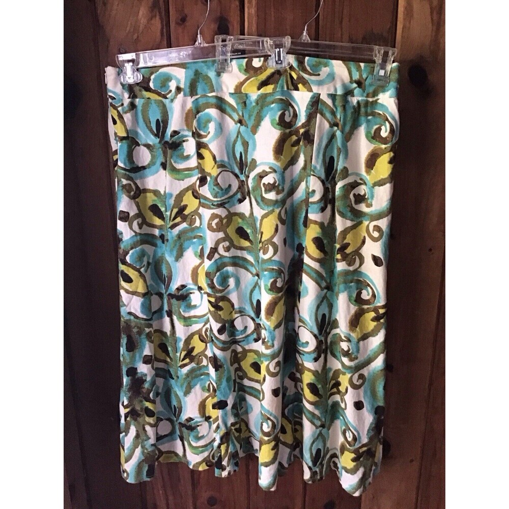 Kasper Skirt Size 18W Blue Floral Linen Blend Below Knee Side Zipper Vintage